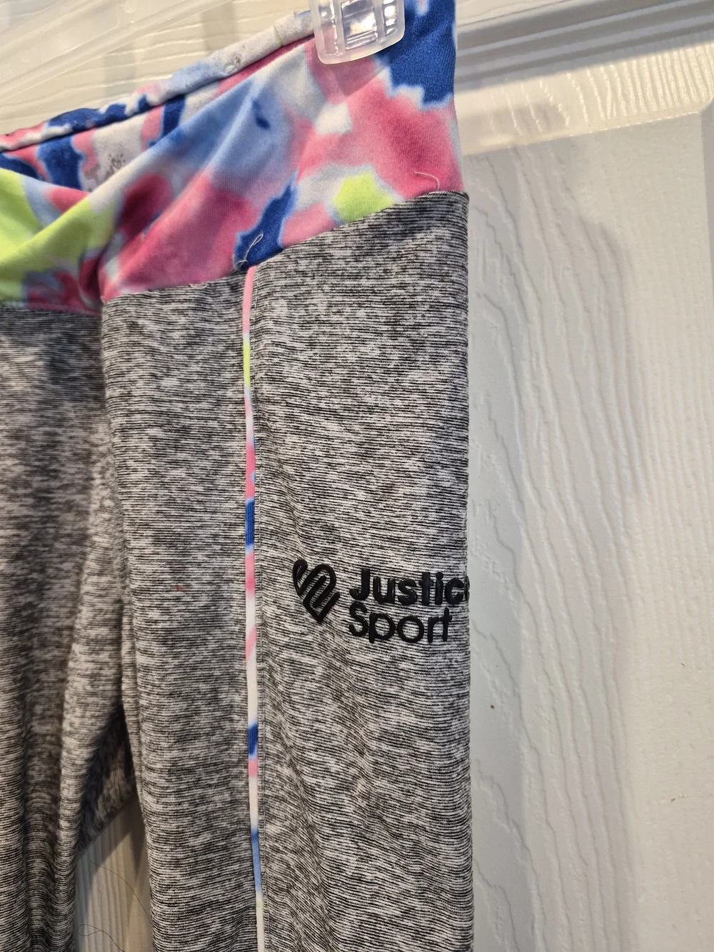 5/25 Justice Grey Heather Leggings with Neon Tie-Dye Waistband